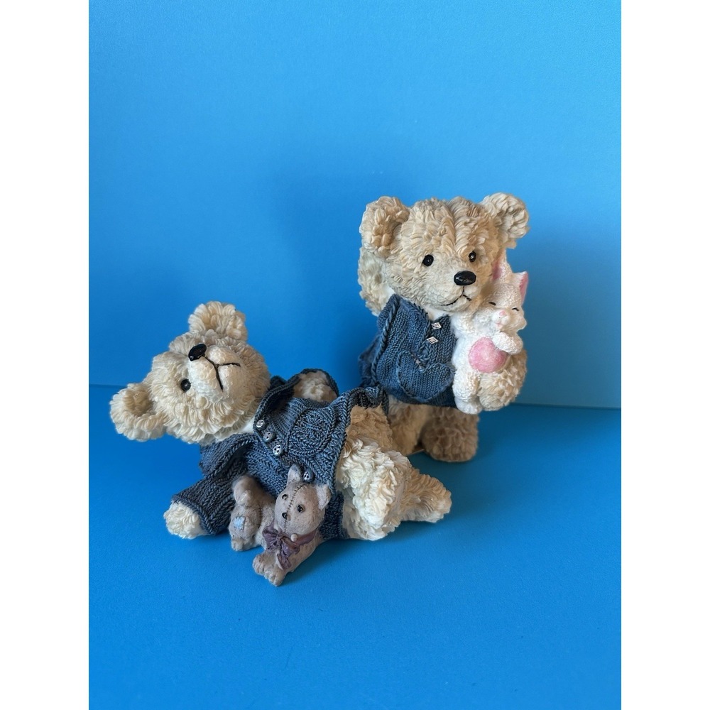 Lot Of‎ 2 Vintage Bears Holding Bunny Cat Nursery Gift Decor